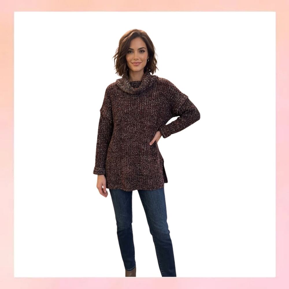 New Directions XL Chunky Marled Knit Cowl Neck Sweater Oversized Boho
